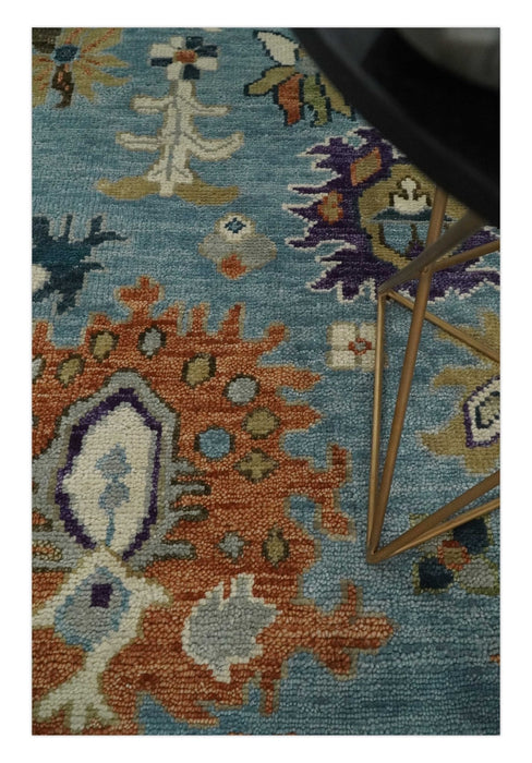 Oushak Hand Knotted Blue and Ivory Traditional Wool Multi Size wool Area Rug