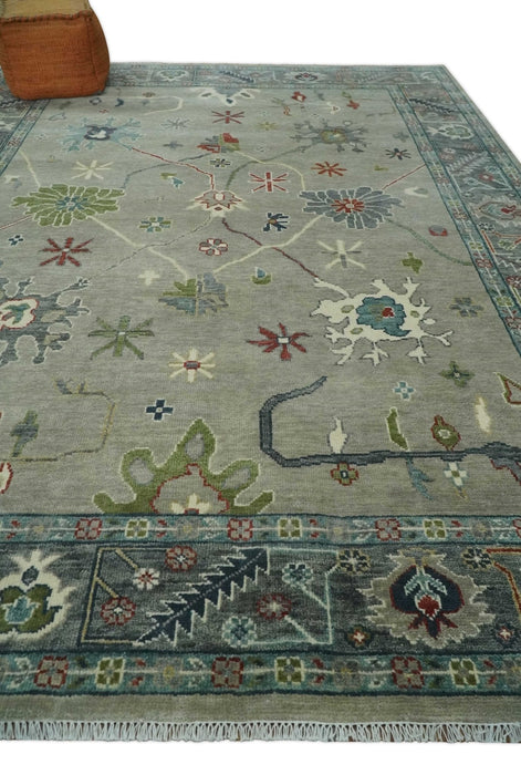Oushak 9x12 Hand Knotted Olive and Charcoal Traditional Wool Rug