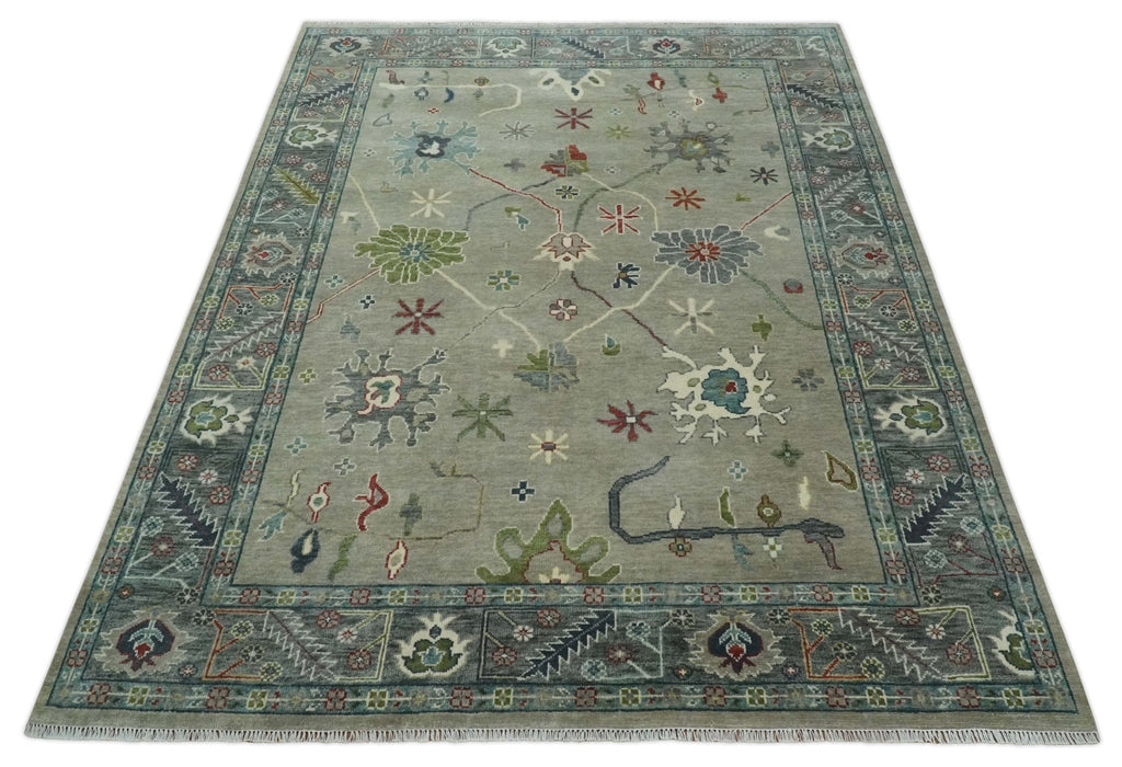 Oushak 9x12 Hand Knotted Olive and Charcoal Traditional Wool Rug
