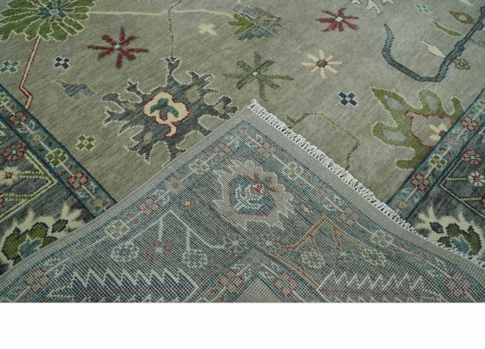 Oushak 9x12 Hand Knotted Olive and Charcoal Traditional Wool Rug