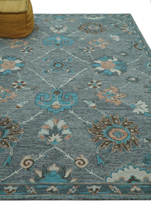 Oushak Design Gray, Blue And Brown Hand Tufted Custom Made wool rug