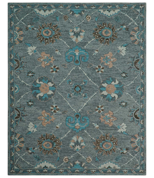 Oushak Design Gray, Blue And Brown Hand Tufted Custom Made wool rug