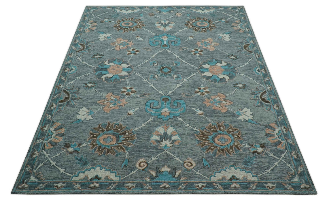 Oushak Design Gray, Blue And Brown Hand Tufted Custom Made wool rug
