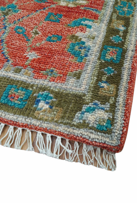 Oushak Design Red And Green 2.6x8 Hand knotted Wool Rug