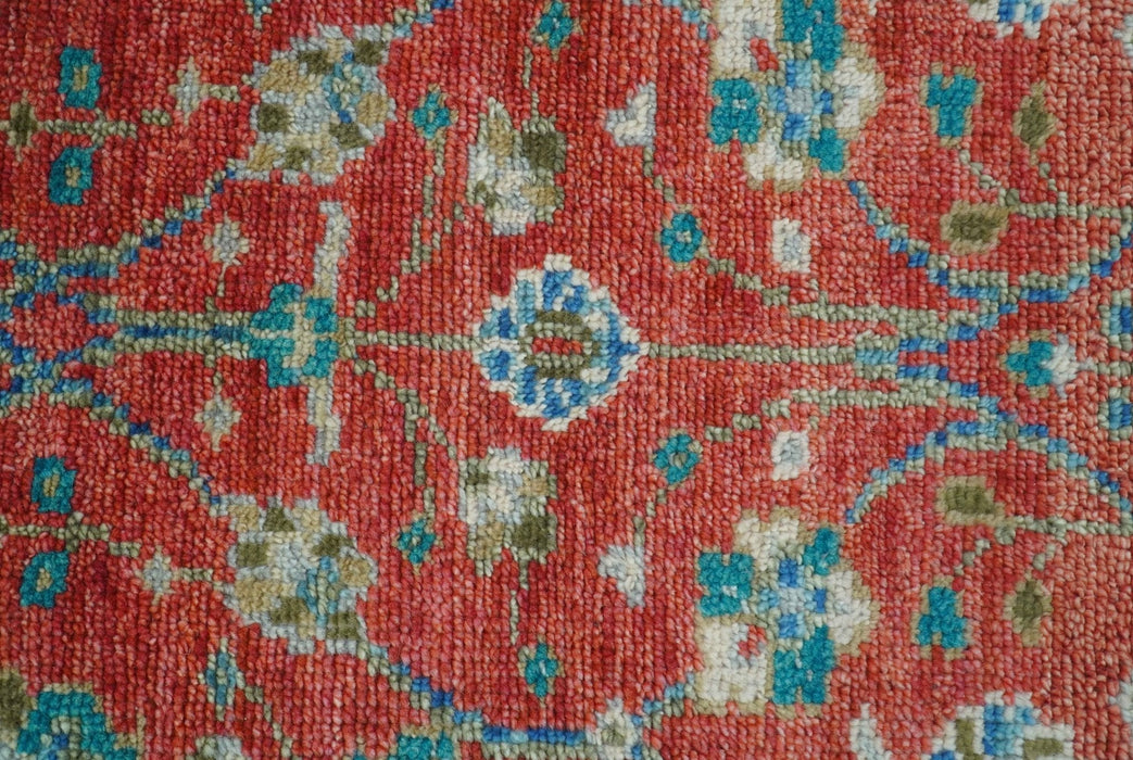 Oushak Design Red And Green 2.6x8 Hand knotted Wool Rug