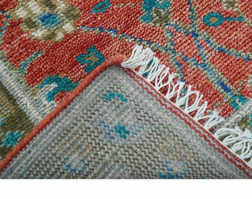 Oushak Design Red And Green 2.6x8 Hand knotted Wool Rug