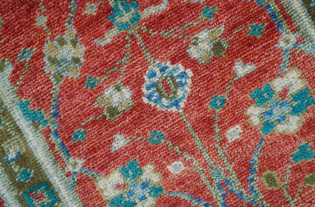Oushak Design Red And Green 2.6x8 Hand knotted Wool Rug