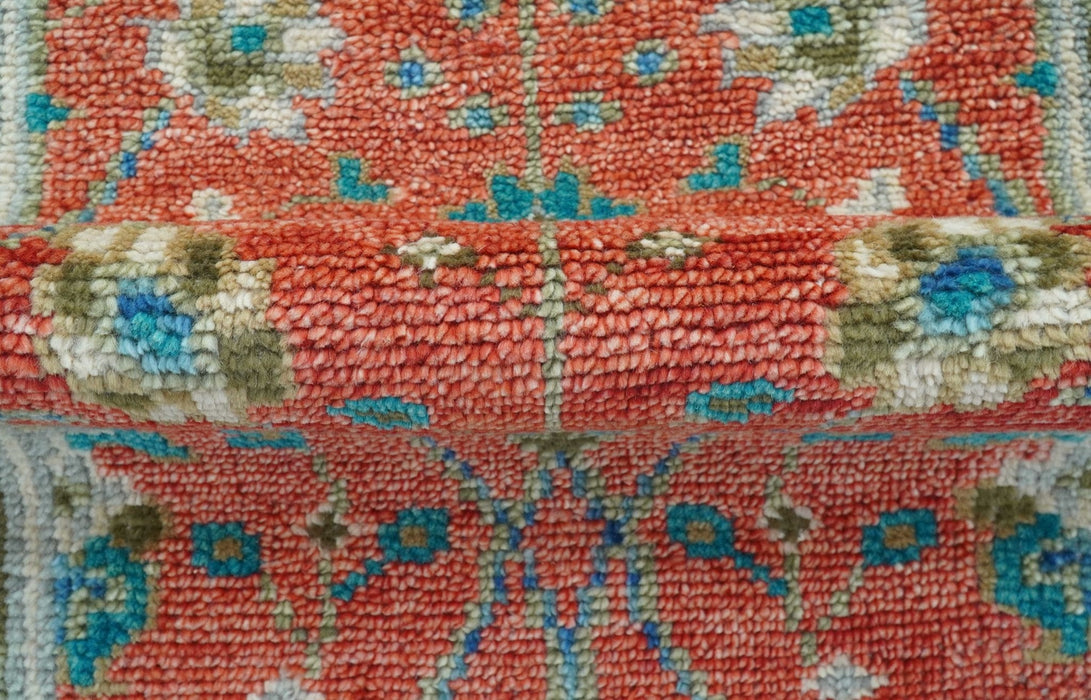 Oushak Design Red And Green 2.6x8 Hand knotted Wool Rug