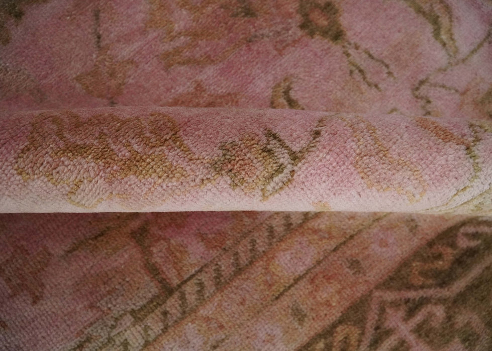 Overdyed 8x11 Hand Knotted Pink and Brown Traditional Oushak Wool Rug