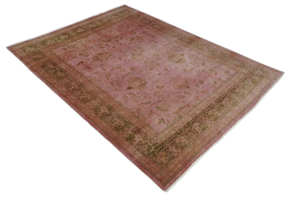 Overdyed 8x11 Hand Knotted Pink and Brown Traditional Oushak Wool Rug