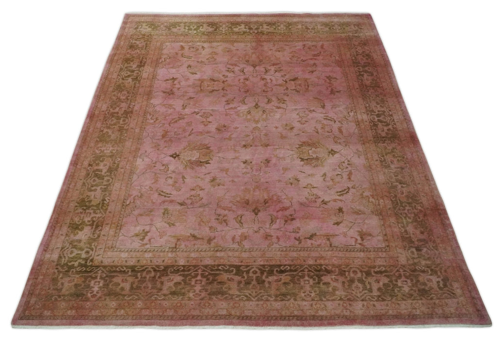 Overdyed 8x11 Hand Knotted Pink and Brown Traditional Oushak Wool Rug