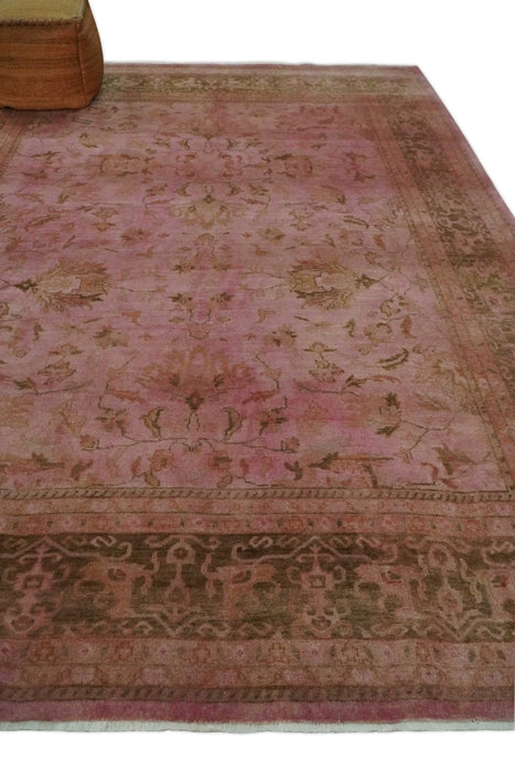 Overdyed 8x11 Hand Knotted Pink and Brown Traditional Oushak Wool Rug