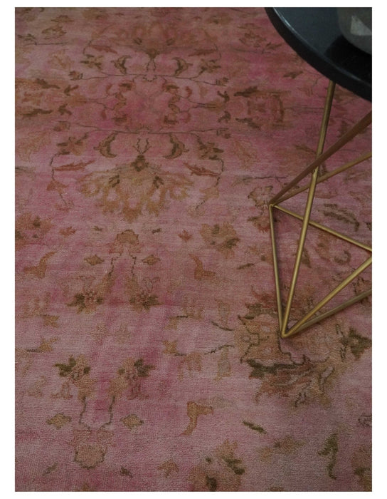 Overdyed 8x11 Hand Knotted Pink and Brown Traditional Oushak Wool Rug