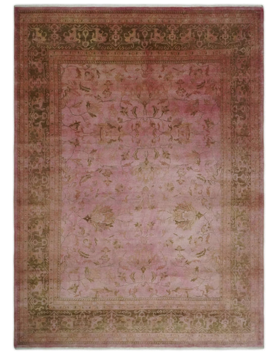 Overdyed 8x11 Hand Knotted Pink and Brown Traditional Oushak Wool Rug