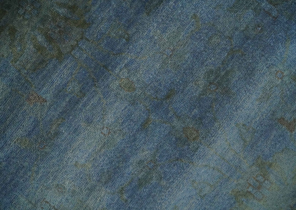 Overdyed Blue Hand Knotted 8x10 Traditional Antique Style Oushak Wool Accent Rug