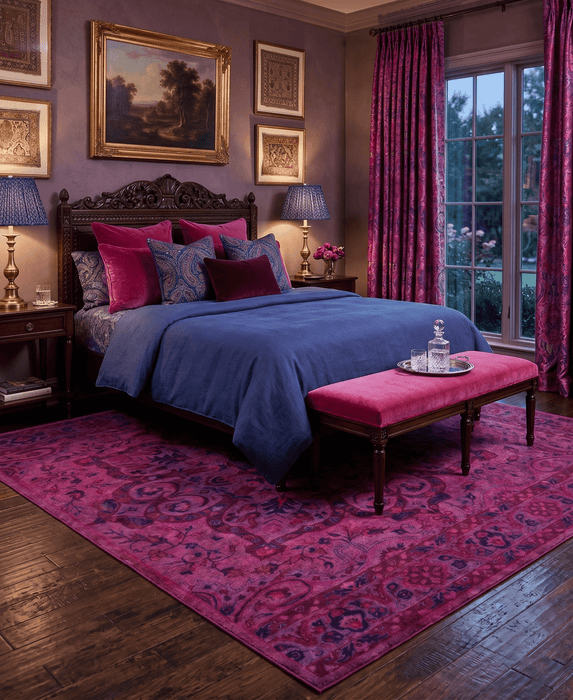 Overdyed Pink Traditional Floral Design Hand Tufted  Wool Area Rug