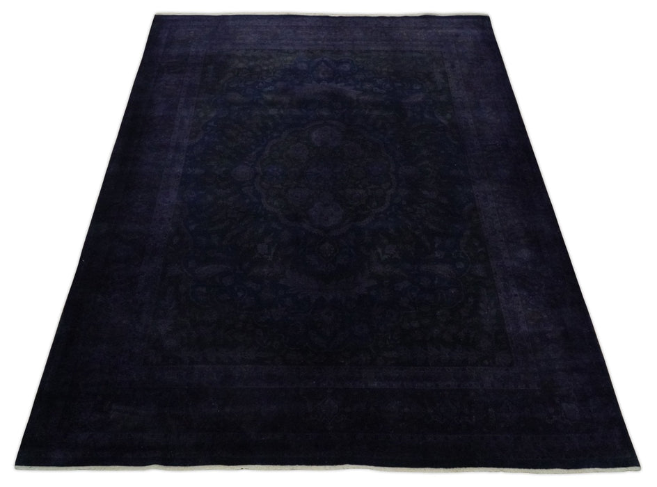 Overdyed Royal Dark Purple Hand Knotted 8x10 Traditional Oushak Design Wool Accent Rug | N362810
