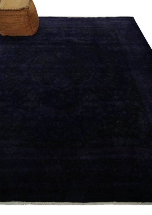 Overdyed Royal Dark Purple Hand Knotted 8x10 Traditional Oushak Design Wool Accent Rug | N362810