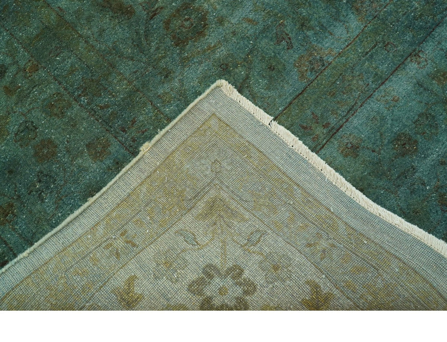 Overdyed Traditional Oriental Oushak Teal Hand knotted Wool Area Rug