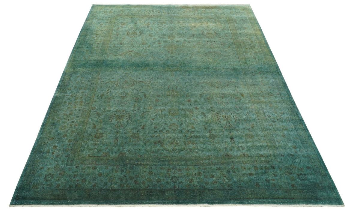 Overdyed Traditional Oriental Oushak Teal Hand knotted Wool Area Rug