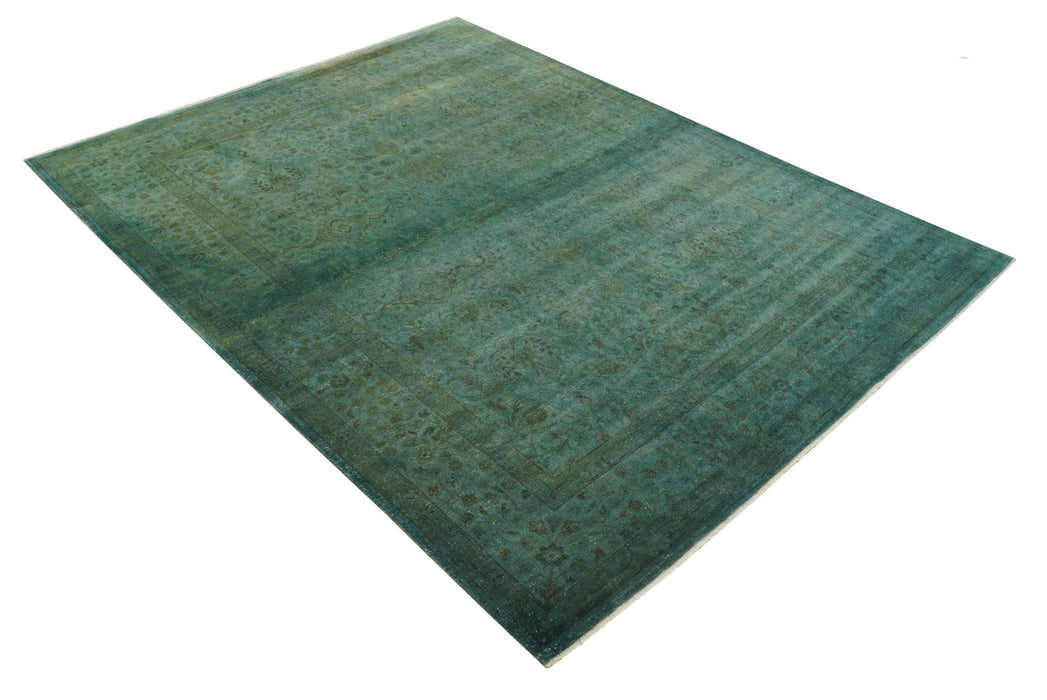 Overdyed Traditional Oriental Oushak Teal Hand knotted Wool Area Rug