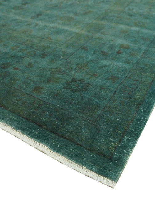 Overdyed Traditional Oriental Oushak Teal Hand knotted Wool Area Rug