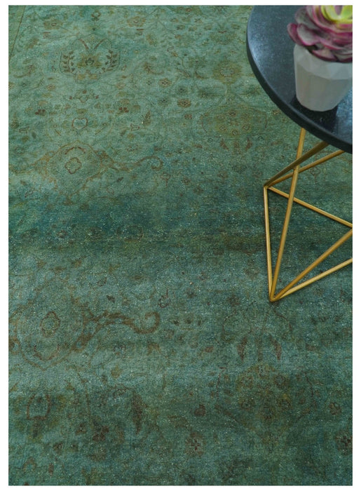 Overdyed Traditional Oriental Oushak Teal Hand knotted Wool Area Rug