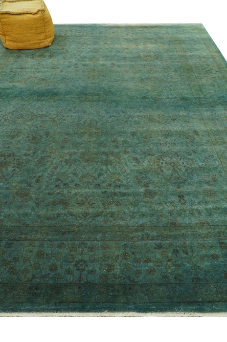 Overdyed Traditional Oriental Oushak Teal Hand knotted Wool Area Rug