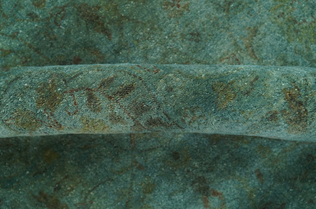 Overdyed Traditional Oriental Oushak Teal Hand knotted Wool Area Rug