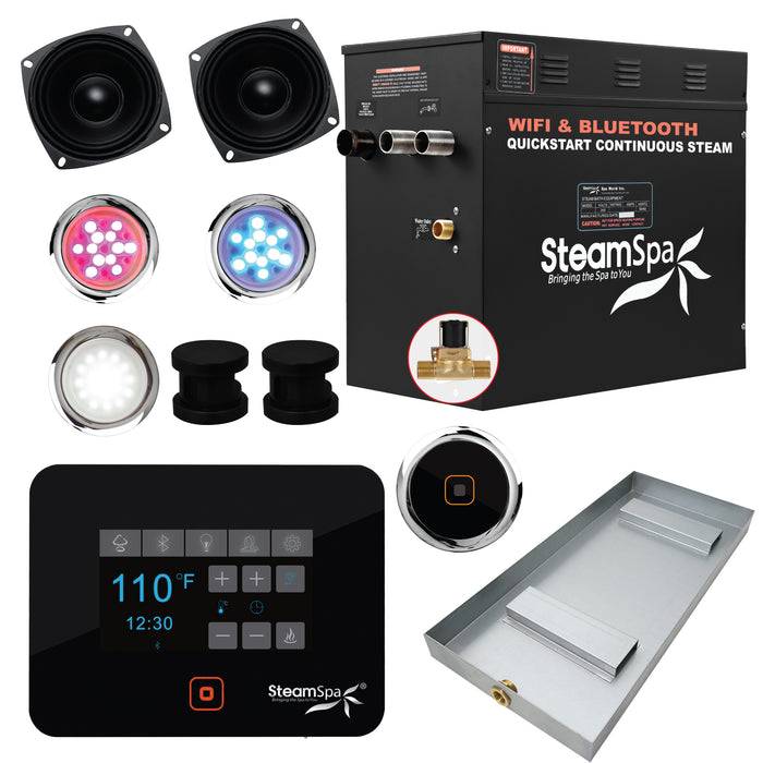 Black Series Wifi and Bluetooth 10.5kW QuickStart Steam Bath Generator Package in Matte Black