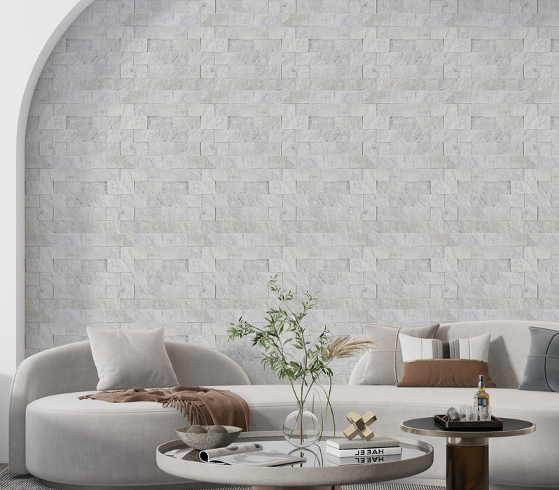 Palia White Dolomite 3D Panel 6"x24" Split-face Natural Wall Tile - Belair Collection