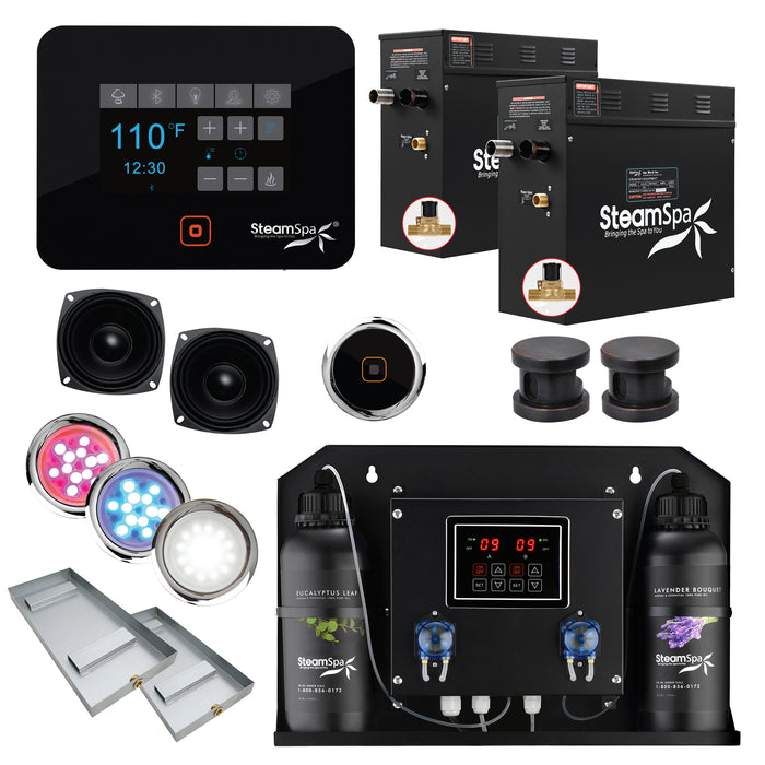 Black Series WiFi and Bluetooth 2 x 7.5kW QuickStart Steam Bath Generator Package w Dual Aroma Pump in Oil Rubbed Bronze