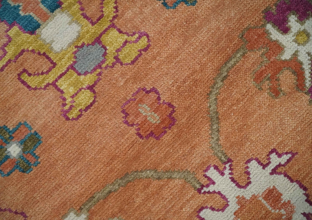 Peach and Ivory Hand knotted Oushak Custom Made wool Area Rug