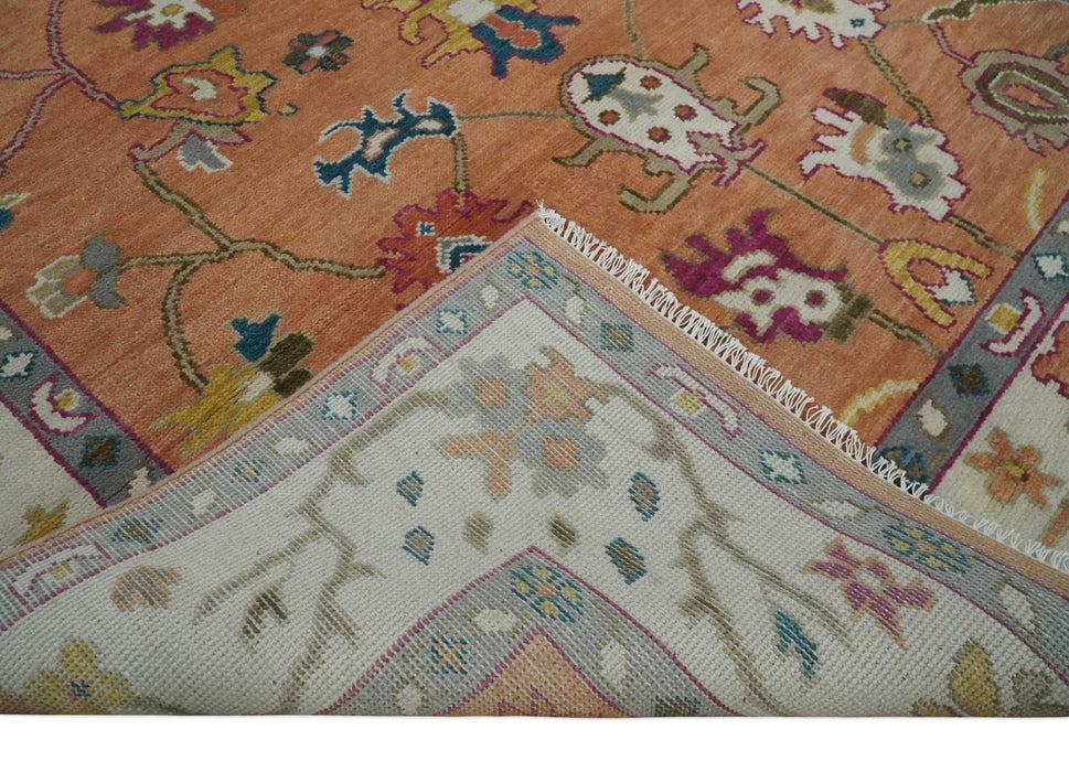 Peach and Ivory Hand knotted Oushak Custom Made wool Area Rug