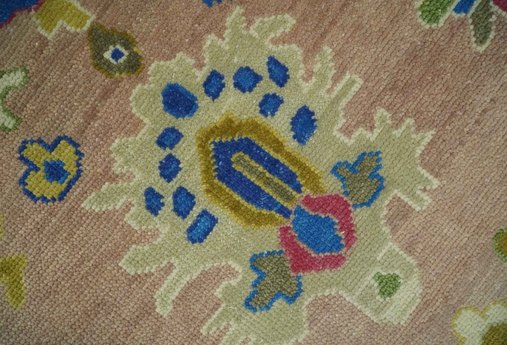 Peach, Blue and Olive Hand knotted Traditional Custom Made Oushak wool Area Rug