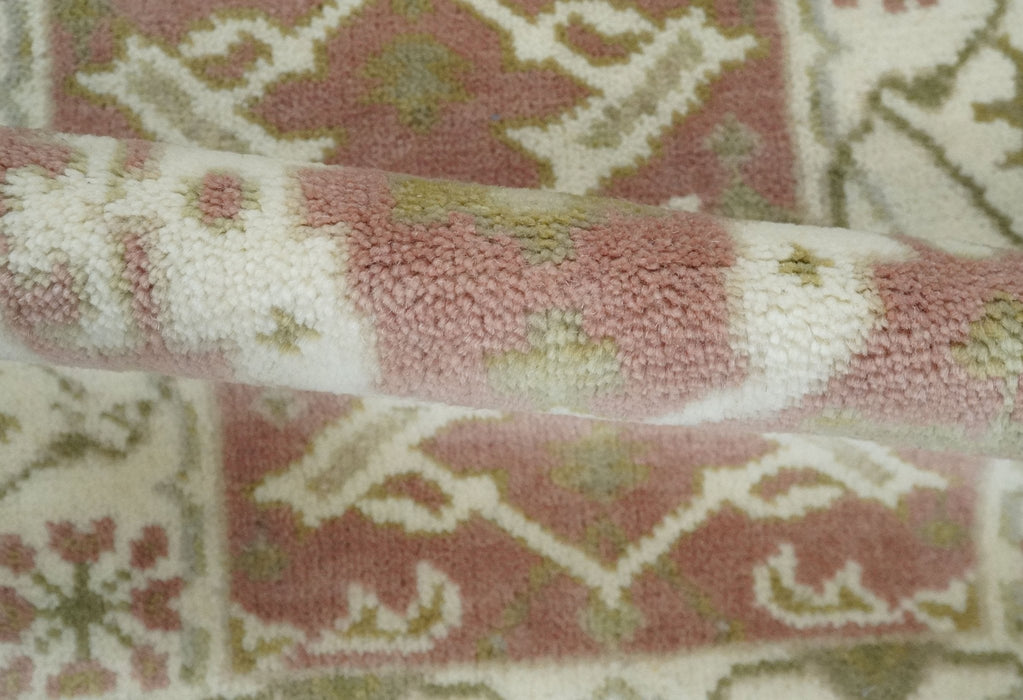 Peach, Ivory and Olive hand knotted 2x3 Oriental Oushak Wool Area Rug
