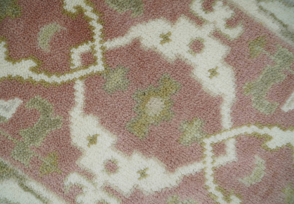 Peach, Ivory and Olive hand knotted 2x3 Oriental Oushak Wool Area Rug