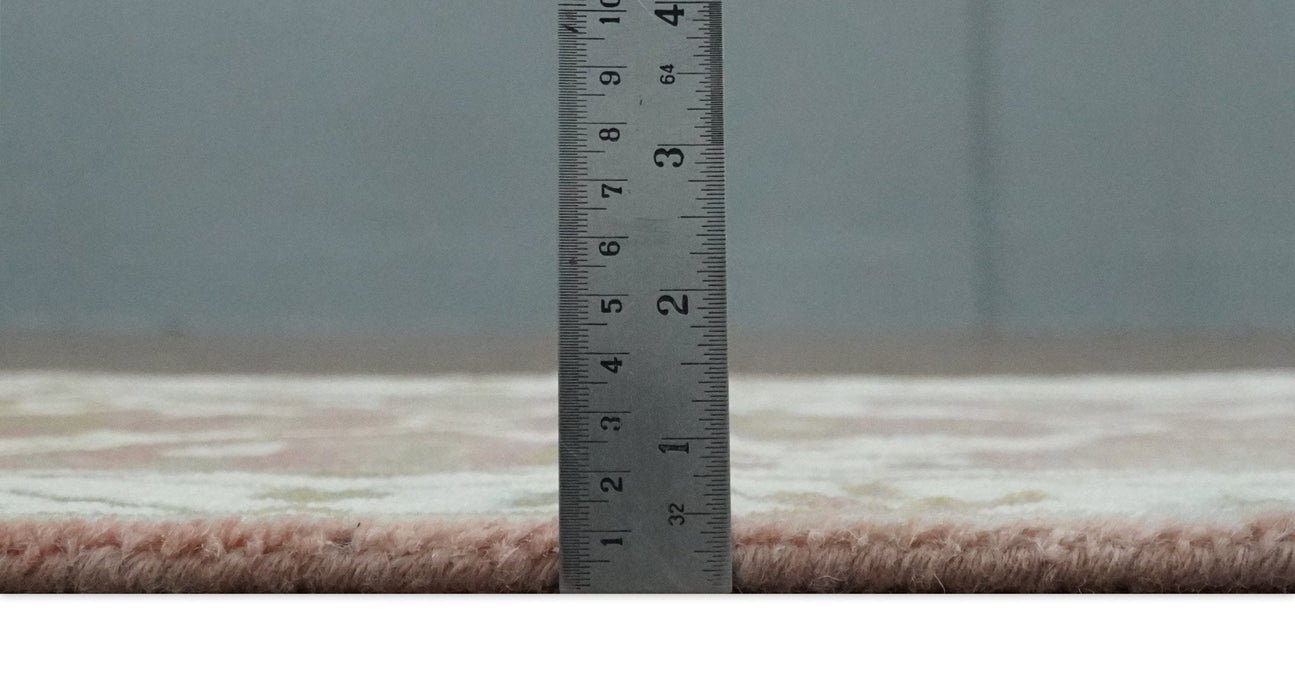 Peach, Ivory and Olive hand knotted 2x3 Oriental Oushak Wool Area Rug