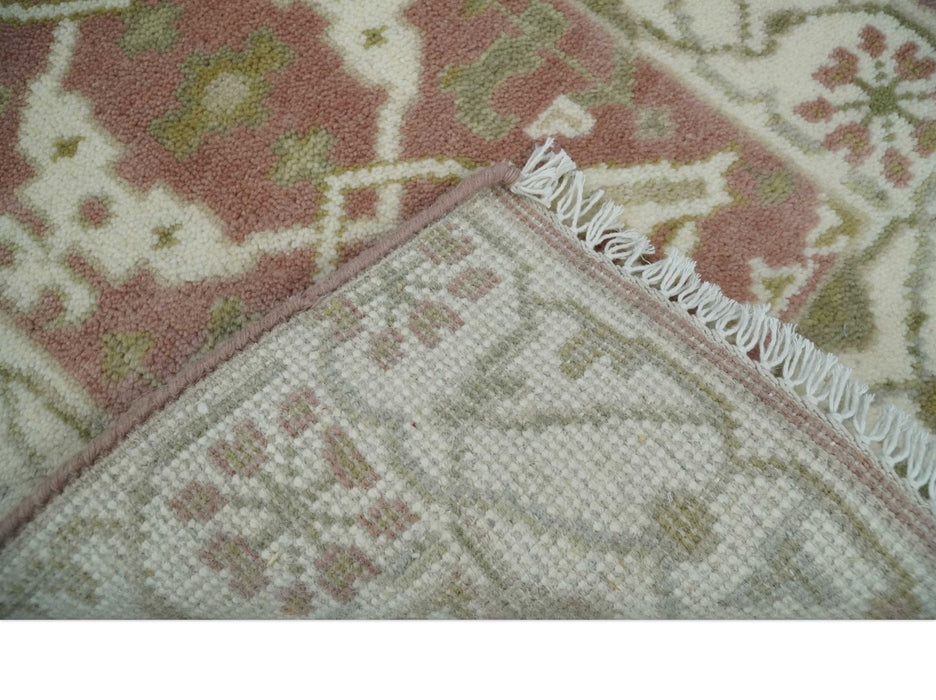 Peach, Ivory and Olive hand knotted 2x3 Oriental Oushak Wool Area Rug