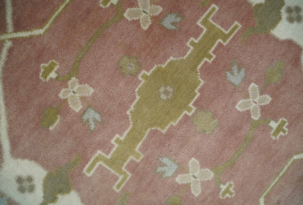 Peach, Ivory and Olive Hand knotted 8x10 and 9x12 Oriental Oushak Traditional Wool Area Rug, Kids, Living Room and Bedroom Rug