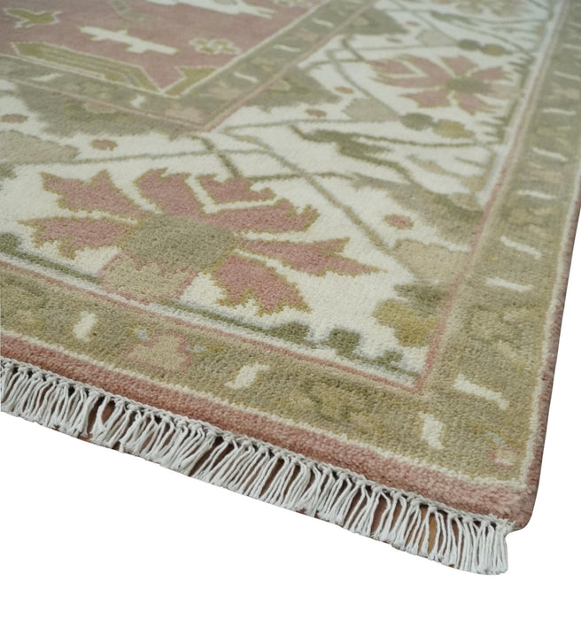 Peach, Ivory and Olive Hand knotted 8x10 and 9x12 Oriental Oushak Traditional Wool Area Rug, Kids, Living Room and Bedroom Rug