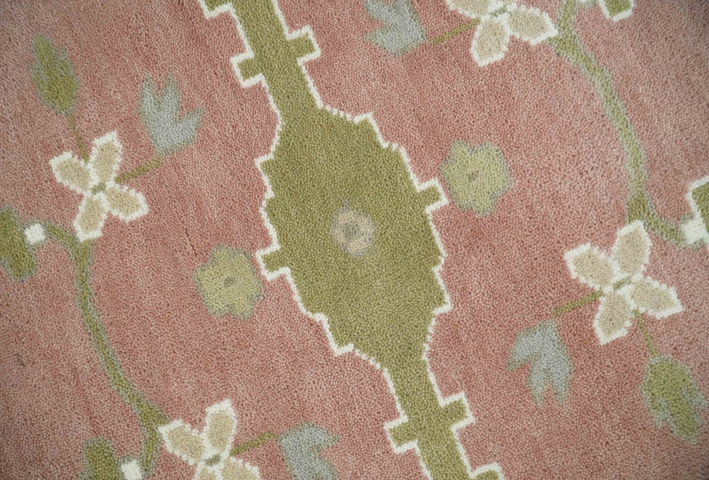 Peach, Ivory and Olive Hand knotted Multi size Oriental Oushak Traditional Wool Area Rug