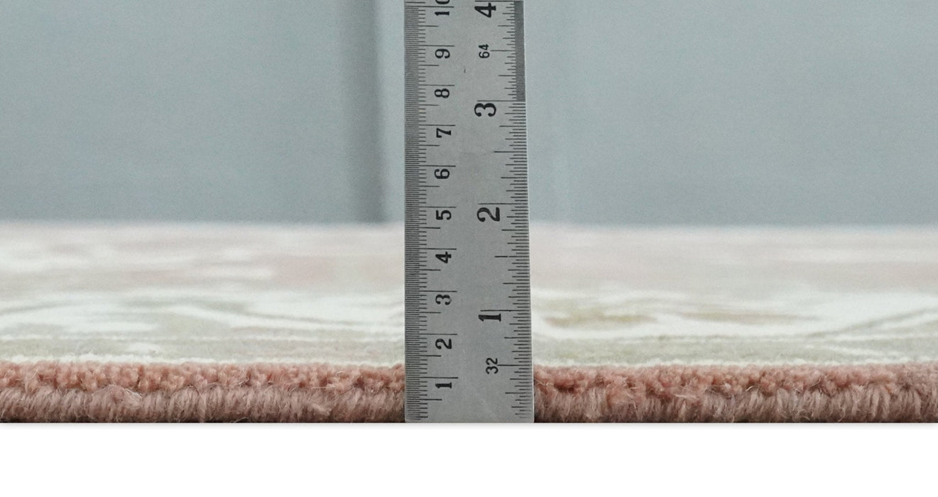 Peach, Ivory and Olive Hand knotted Multi size Oriental Oushak Traditional Wool Area Rug