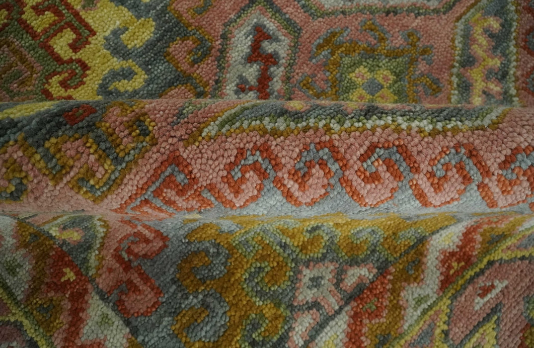 Peach, Mustard, Brown and Gray Oriental Hand Knotted Multi Size Wool Area Rug, Living Room and Bedroom Rug