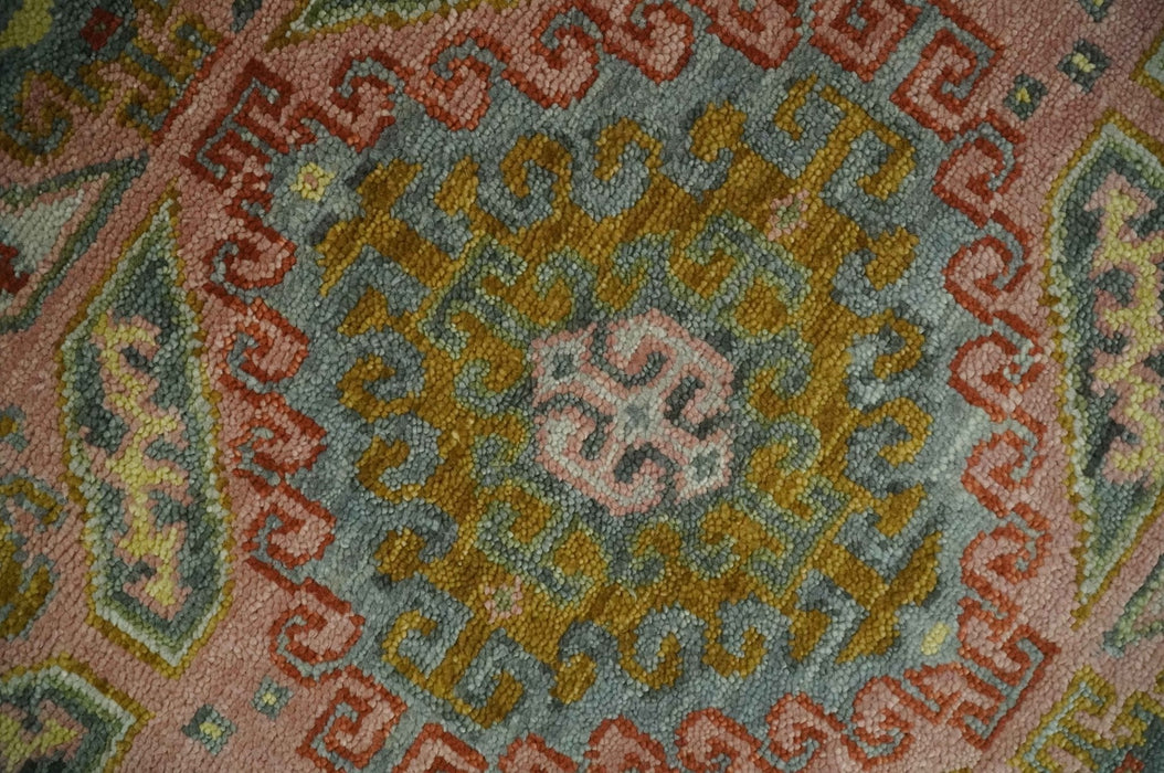 Peach, Mustard, Brown and Gray Oriental Hand Knotted Multi Size Wool Area Rug, Living Room and Bedroom Rug