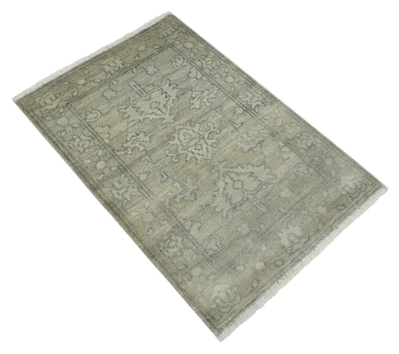Persian Oushak 2x3 Hand Knotted Beige and Gray Traditional Wool Rug | N5423