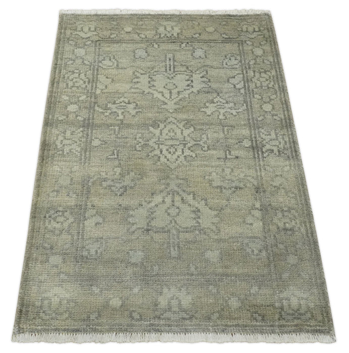 Persian Oushak 2x3 Hand Knotted Beige and Gray Traditional Wool Rug | N5423