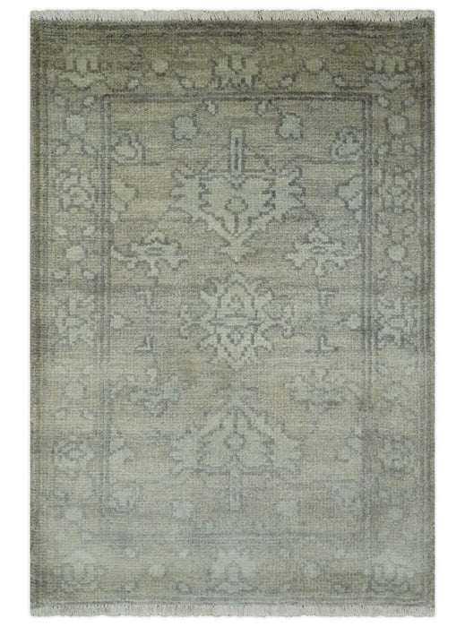 Persian Oushak 2x3 Hand Knotted Beige and Gray Traditional Wool Rug