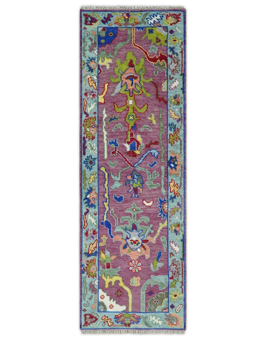 Pink Oushak Rug Wool Blue Colorful Hand knotted Traditional Oushak Custom Made wool Area Rug