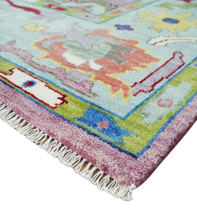 Colorful Hand knotted Traditional Oushak Pink And Ivory Custom Made wool Area Rug
